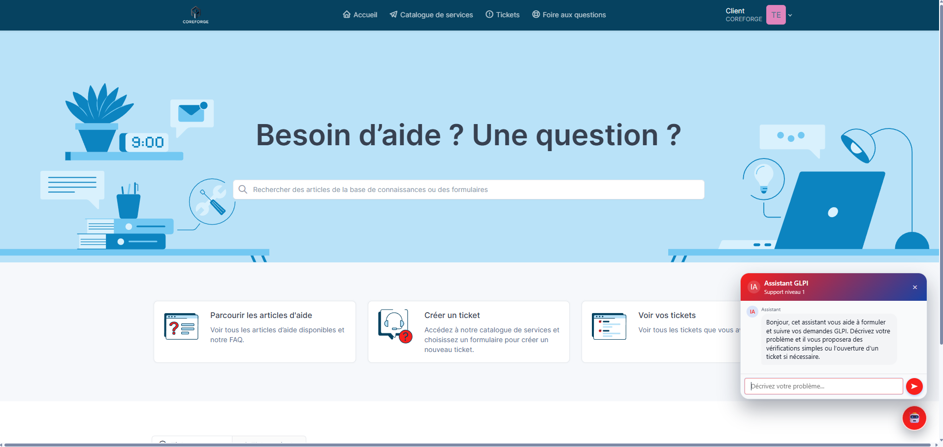 Déploiement GLPI - Accueil