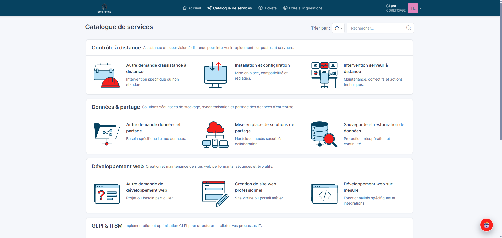 Déploiement GLPI - CatalogService