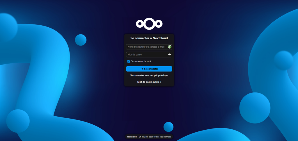 Page d'accueil Nextcloud